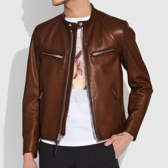 Mens Coach Leather Racer Jacket Brand 